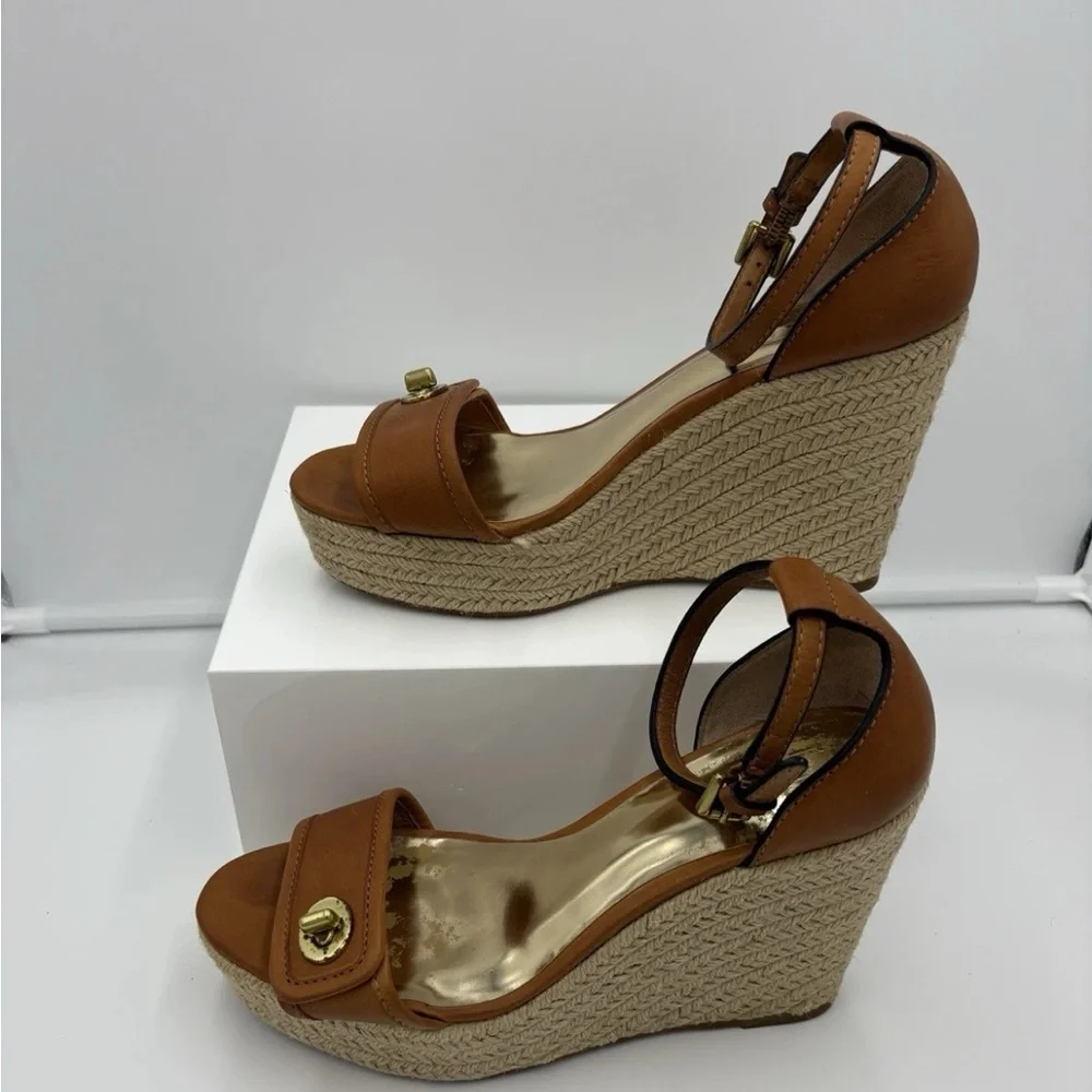 Coach Glinda Espadrille Platform Sandal -Size 7B, Brown Buckle Wedge - Picture 2 of 14